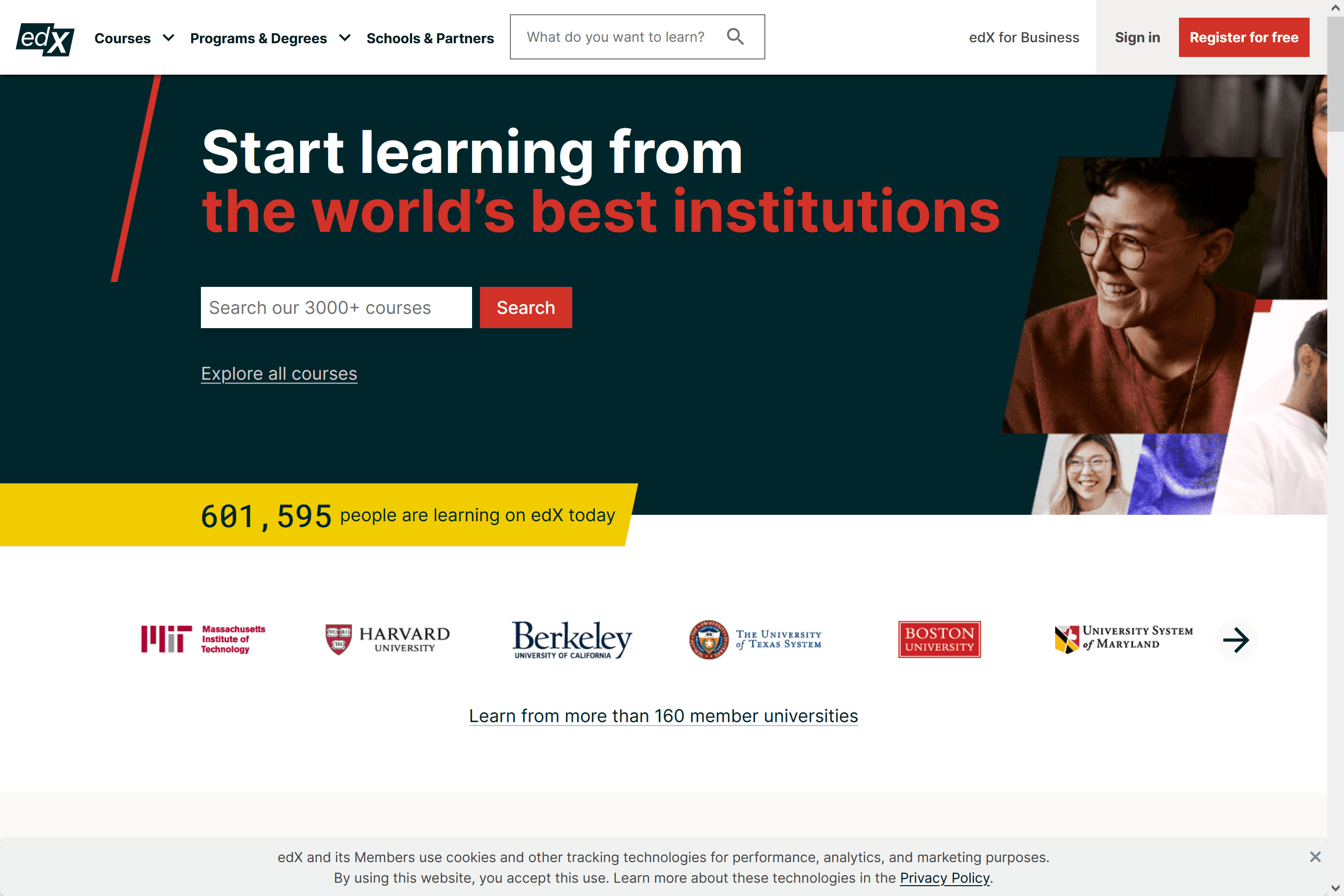 screenshot of edex online learning platform